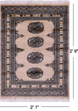 Ivory Bokhara Hand-Knotted Wool Rug - 2' 1" X 2' 9"