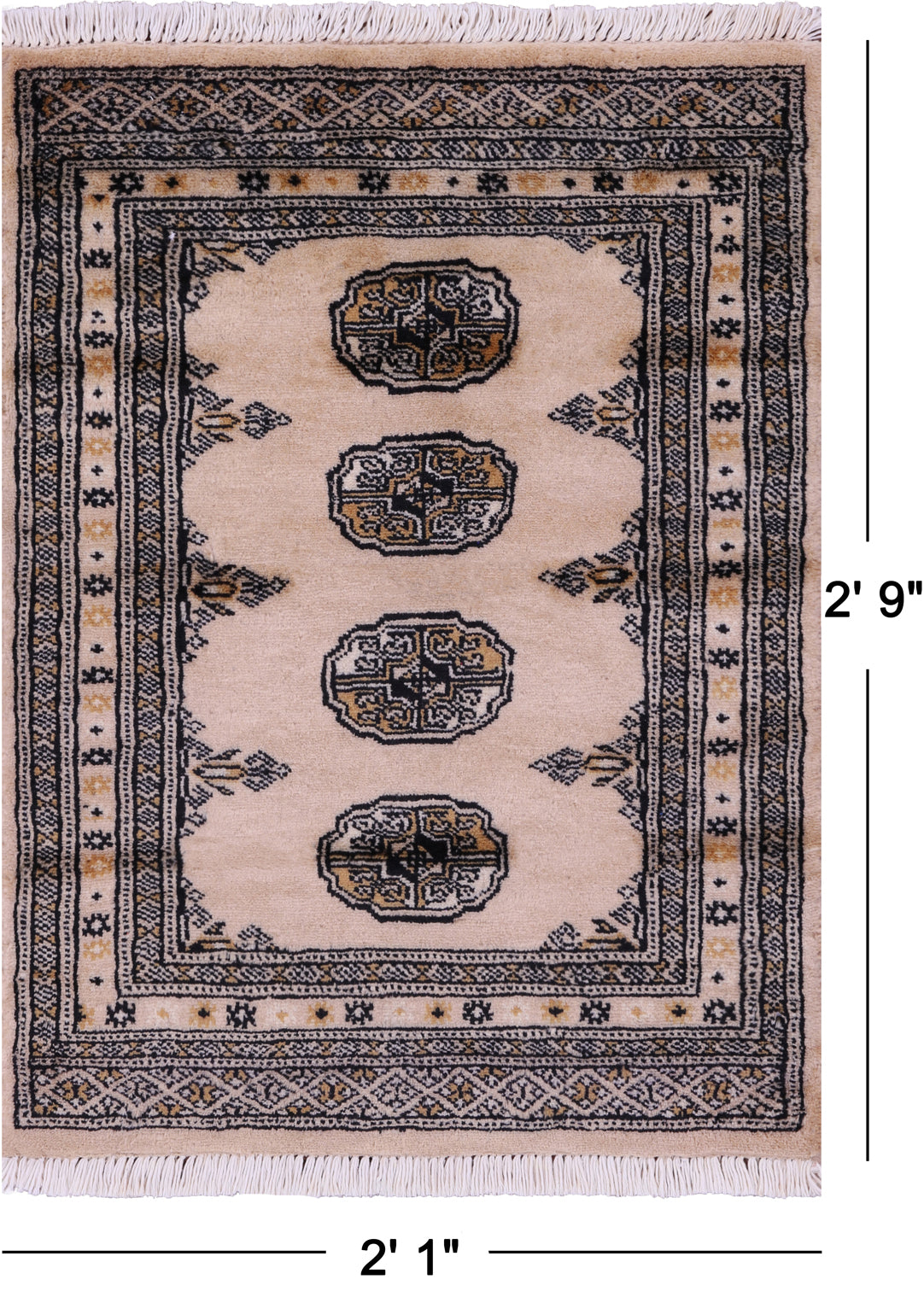 Ivory Bokhara Hand-Knotted Wool Rug - 2' 1" X 2' 9"
