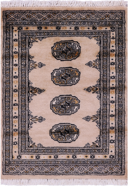 Ivory Bokhara Hand-Knotted Wool Rug - 2' 1" X 2' 9"