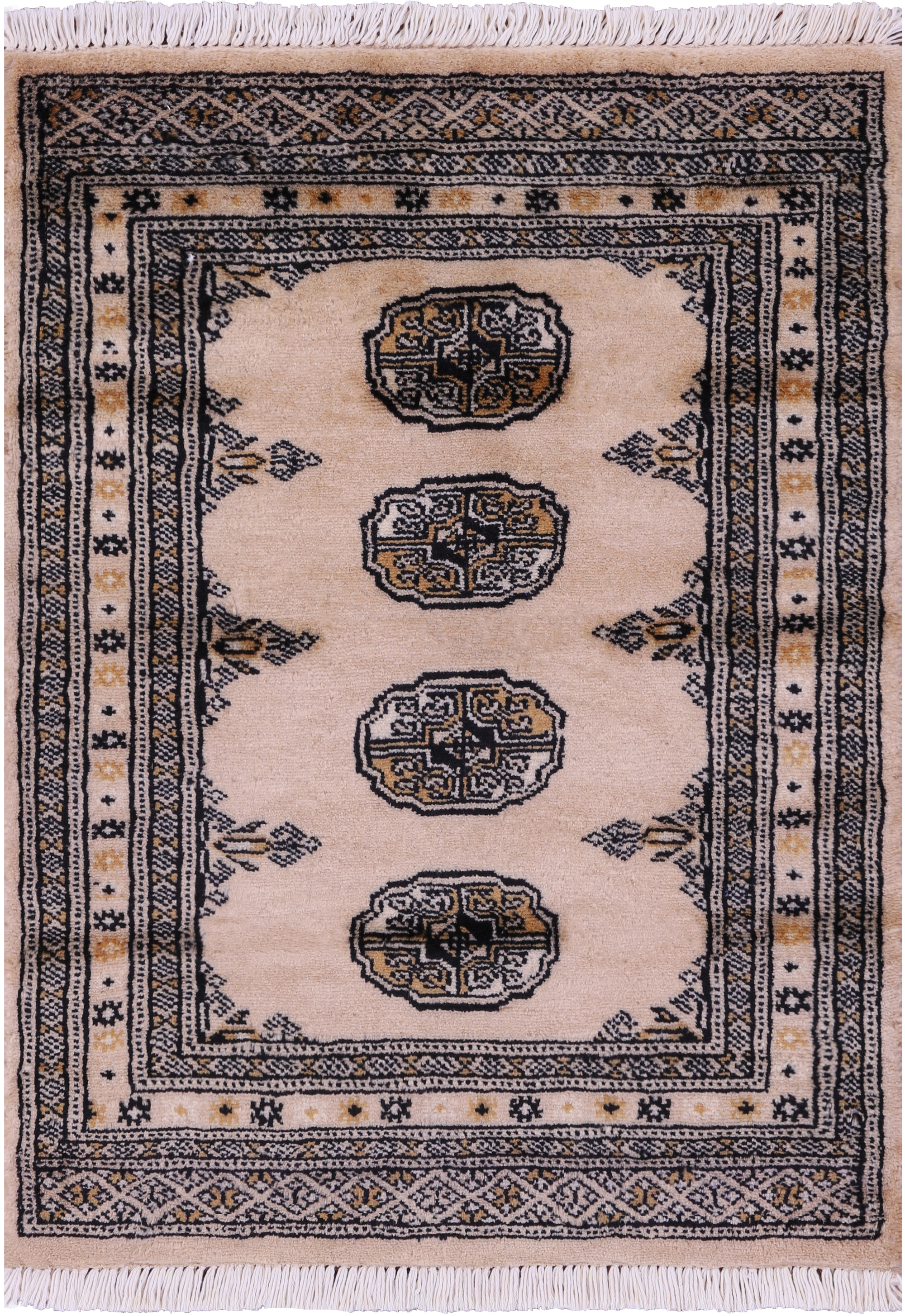 Ivory Bokhara Hand-Knotted Wool Rug - 2' 1" X 2' 9"