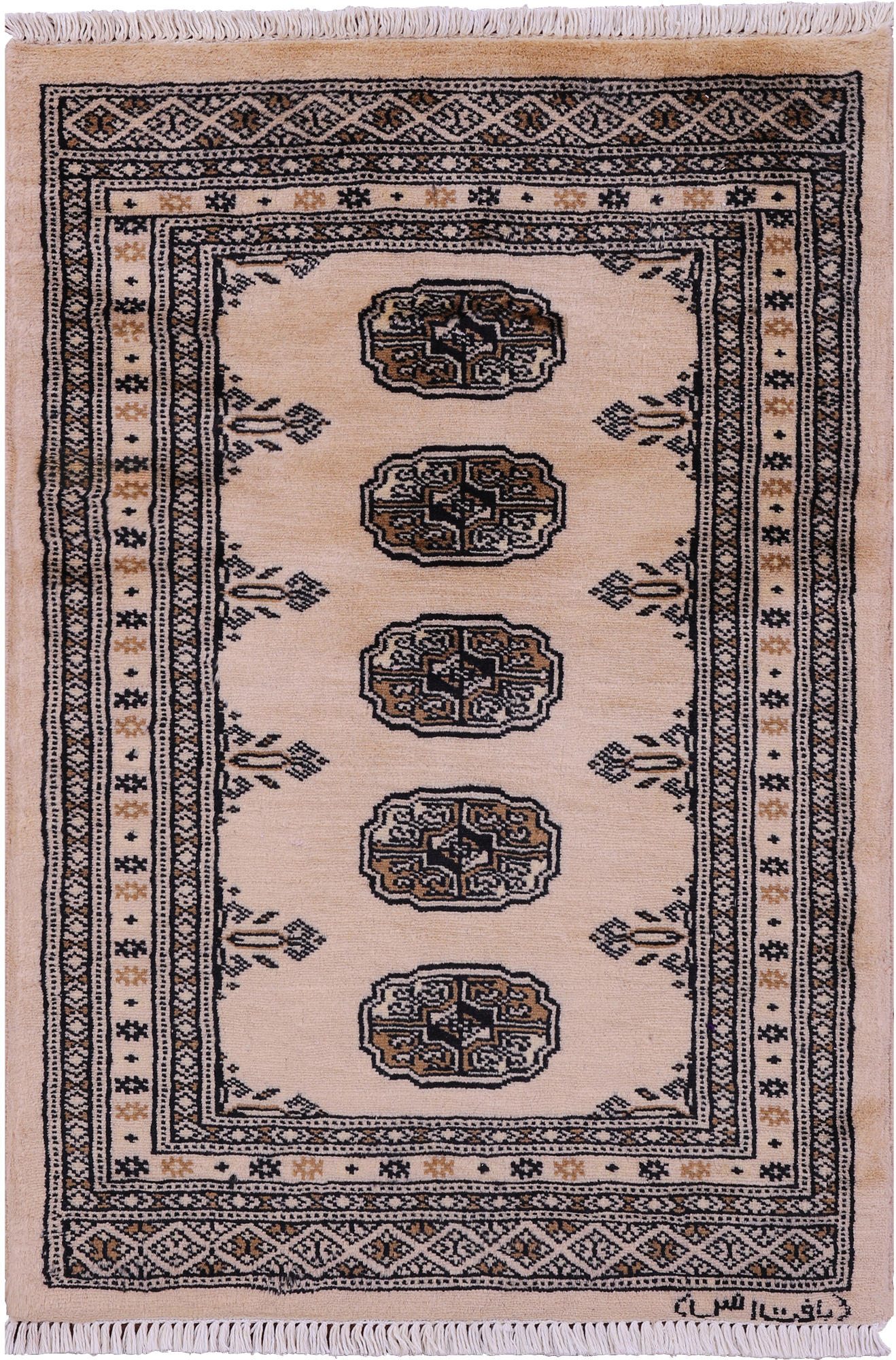 Ivory Signed Bokhara Hand-Knotted Wool Rug - 2' 1" X 3' 1"