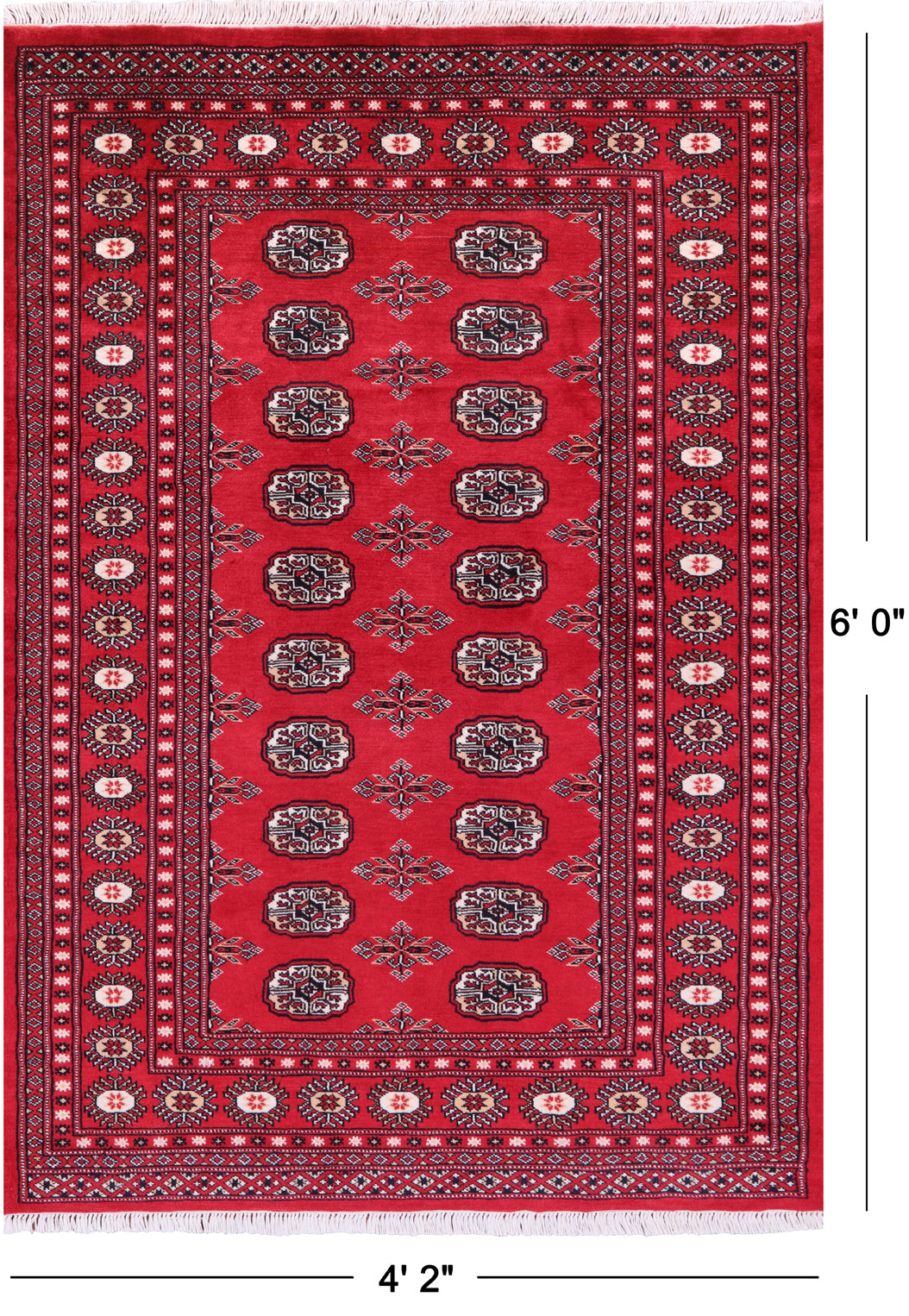 Red Bokhara Handmade Wool Rug - 4' 2" X 6' 0"