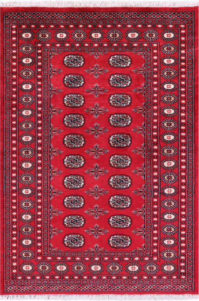 Red Bokhara Handmade Wool Rug - 4' 2" X 6' 0"