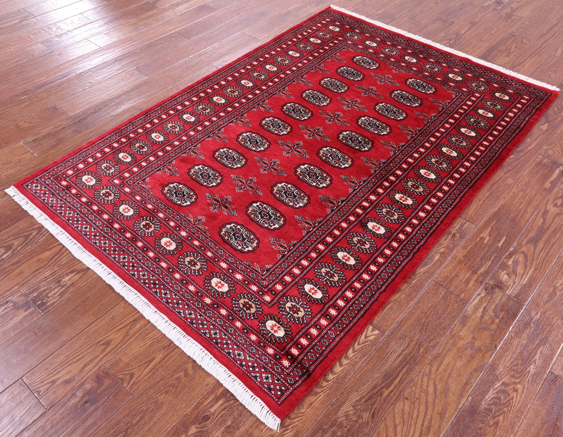 Red Bokhara Handmade Wool Rug - 4' 2" X 6' 0"