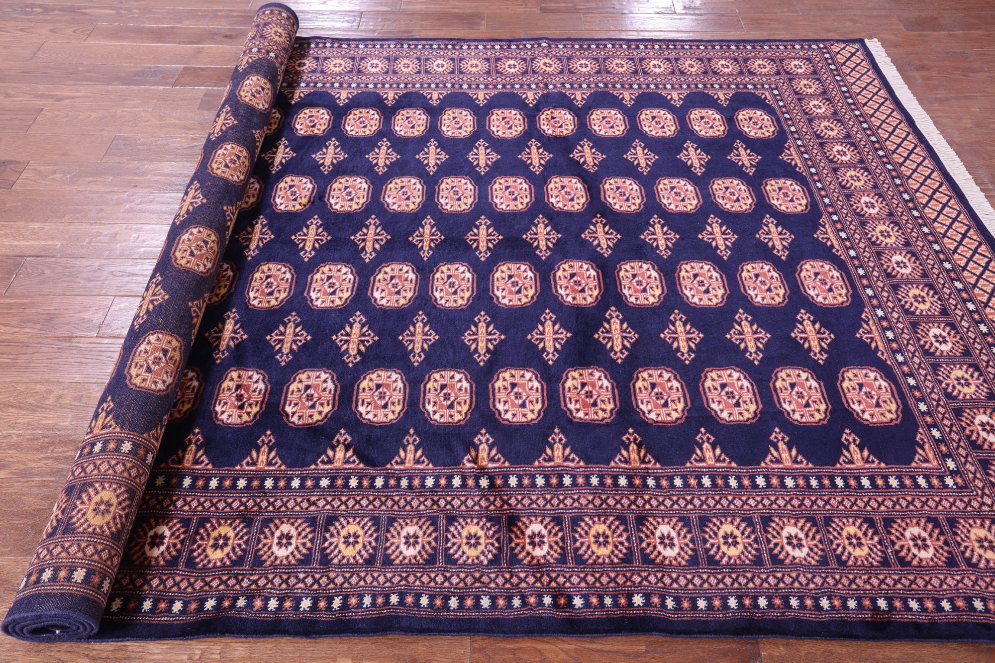 Navy Blue Bokhara Handmade Wool Rug - 6' 6" X 10' 0"