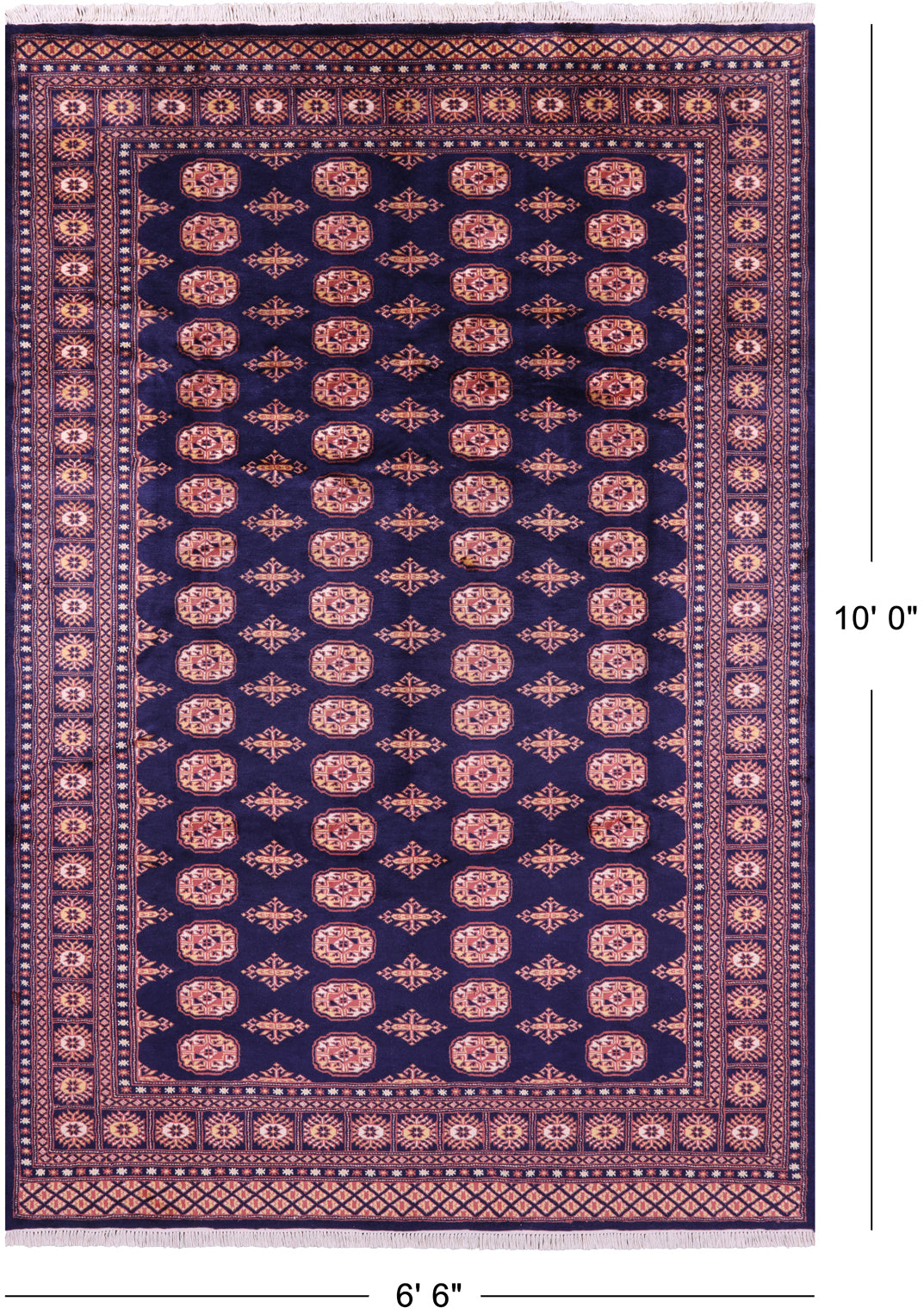 Navy Blue Bokhara Handmade Wool Rug - 6' 6" X 10' 0"