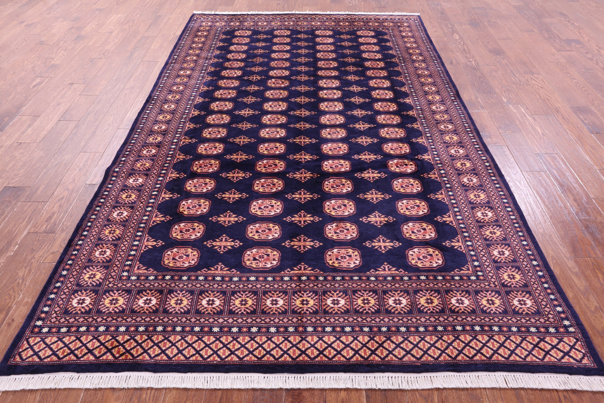 Navy Blue Bokhara Handmade Wool Rug - 6' 6" X 10' 0"