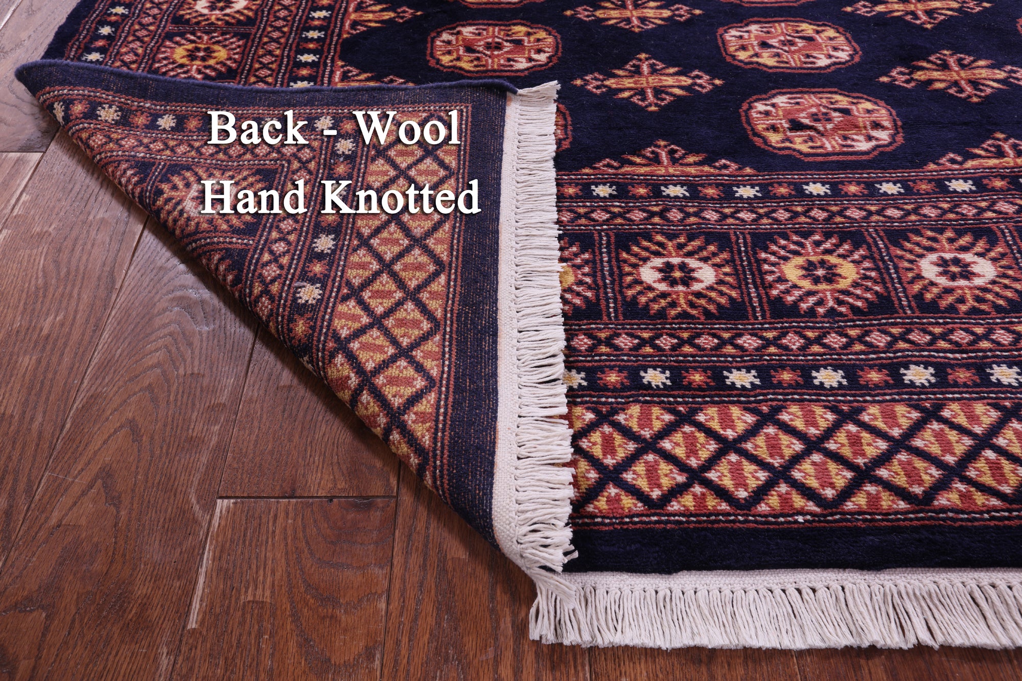 Navy Blue Bokhara Handmade Wool Rug - 6' 6" X 10' 0"