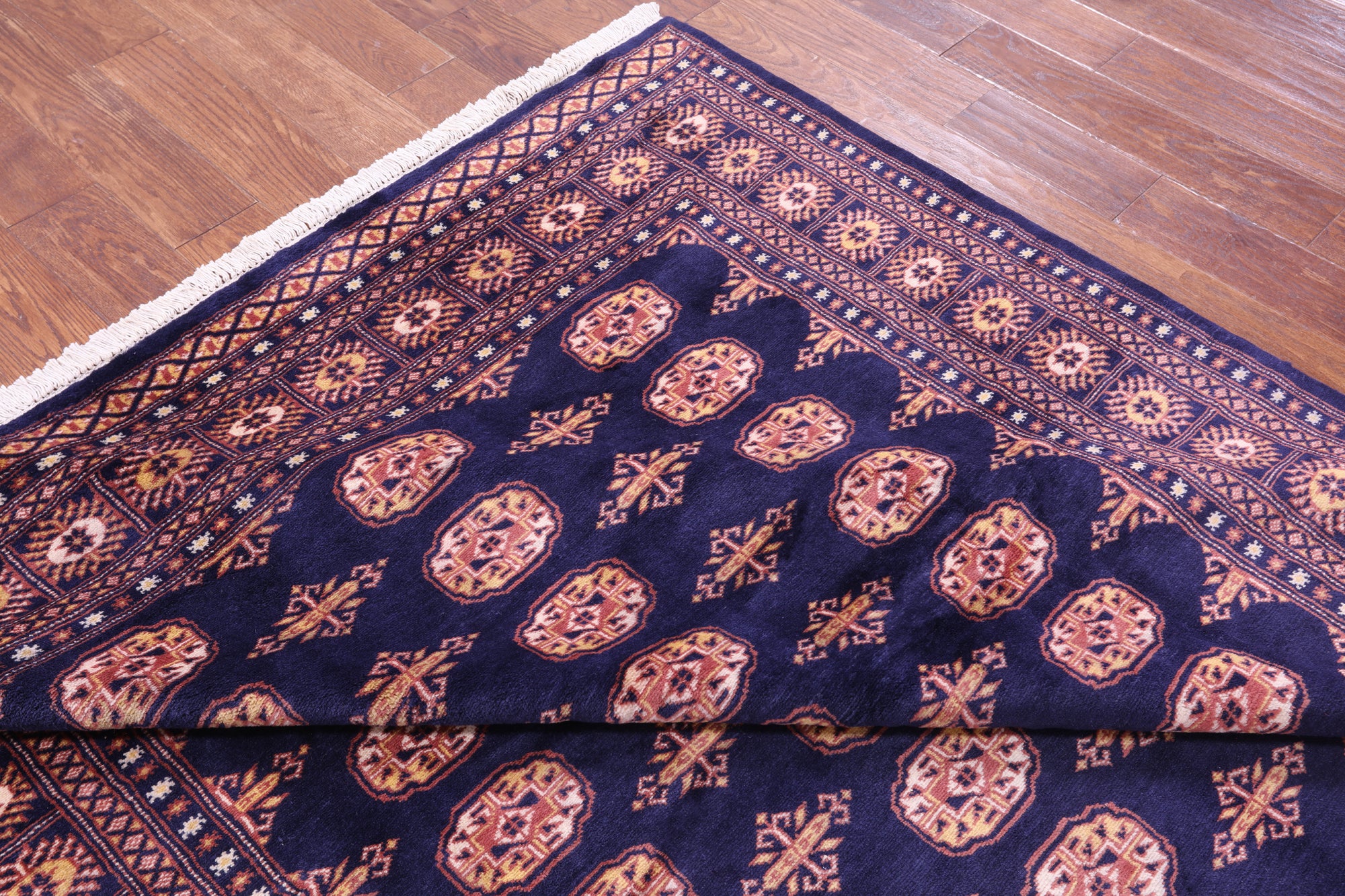 Navy Blue Bokhara Handmade Wool Rug - 6' 6" X 10' 0"