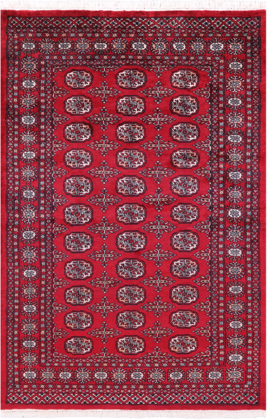 Red Bokhara Handmade Wool Rug - 4' 2" X 6' 0"