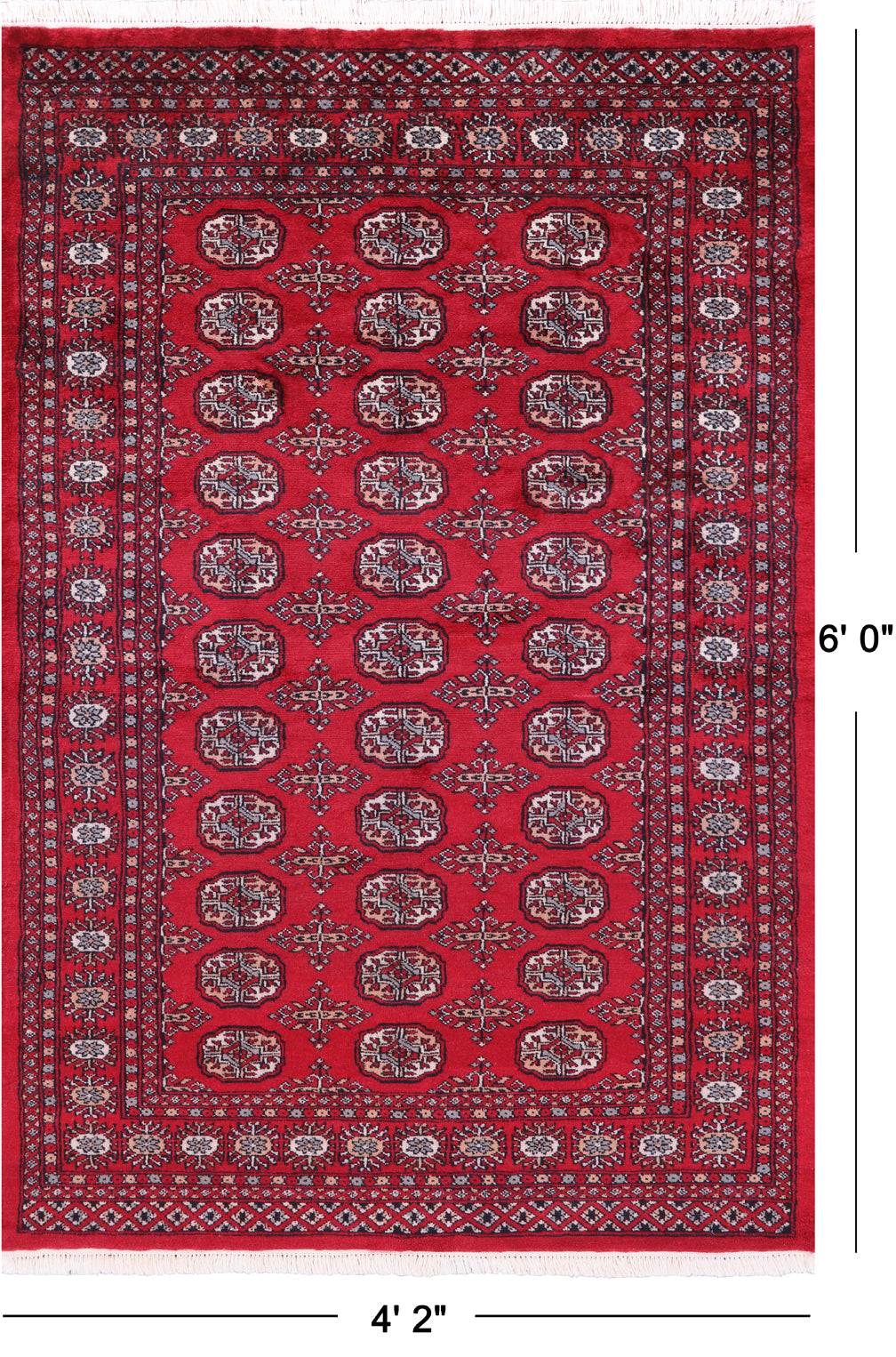 Red Bokhara Handmade Wool Rug - 4' 2" X 6' 0"