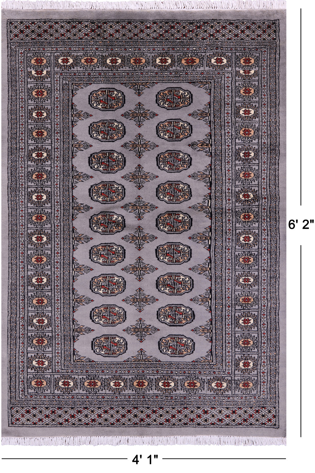 Grey Bokhara Hand-Knotted Wool Rug - 4' 1" X 6' 2"
