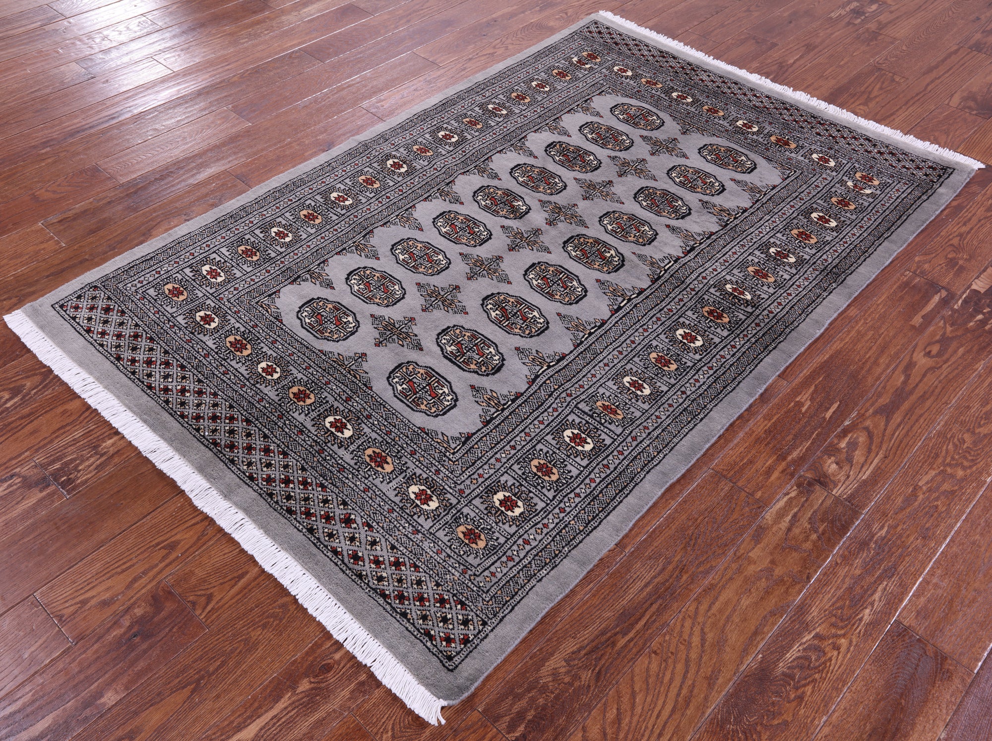 Grey Bokhara Hand-Knotted Wool Rug - 4' 1" X 6' 2"