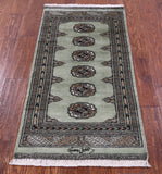 Green Signed Bokhara Hand-Knotted Wool Rug - 2' 1" X 4' 1"