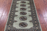 Green Signed Bokhara Hand-Knotted Wool Rug - 2' 1" X 4' 1"