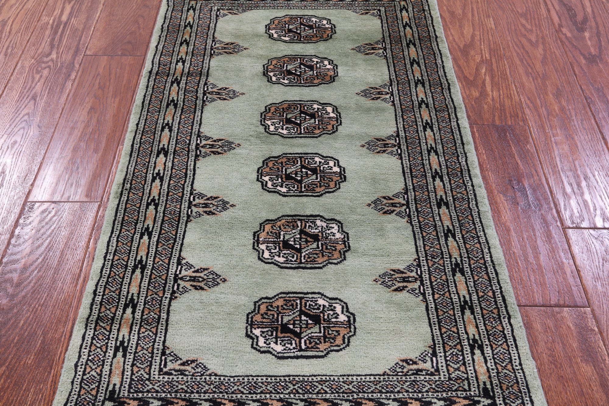 Green Signed Bokhara Hand-Knotted Wool Rug - 2' 1" X 4' 1"