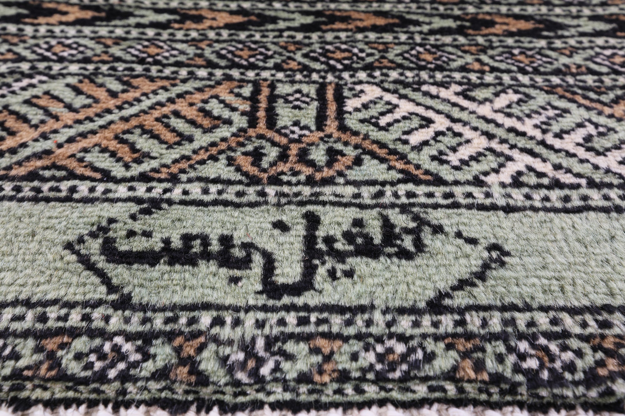 Green Signed Bokhara Hand-Knotted Wool Rug - 2' 1" X 4' 1"