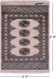 Ivory Signed Bokhara Hand-Knotted Wool Rug - 2' 0" X 2' 9"