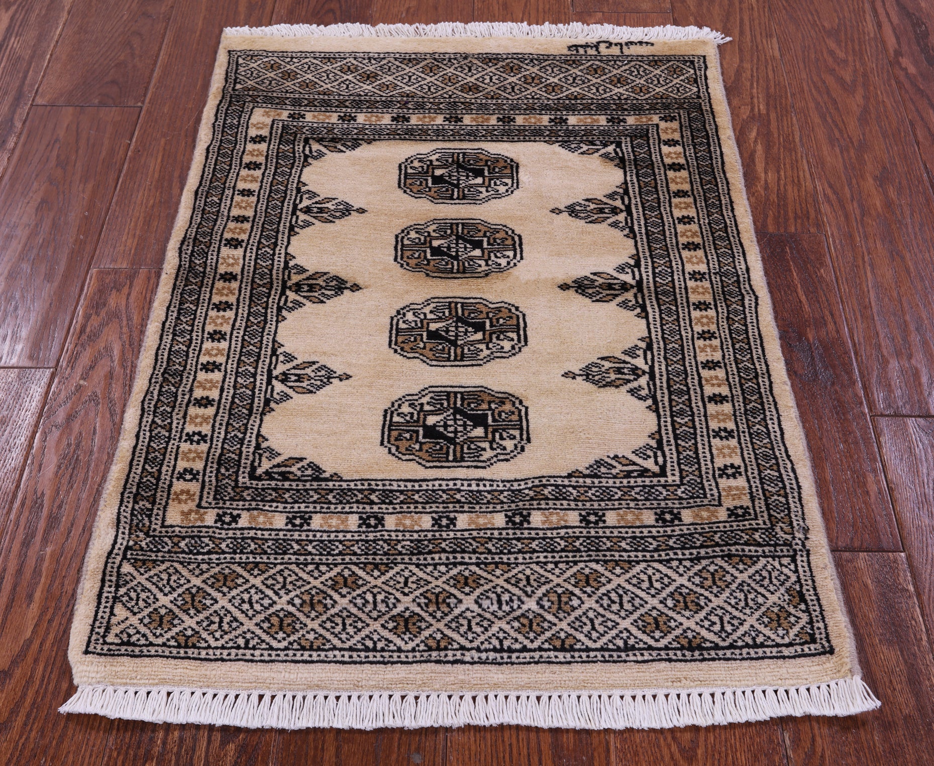 Ivory Signed Bokhara Hand-Knotted Wool Rug - 2' 0" X 2' 9"