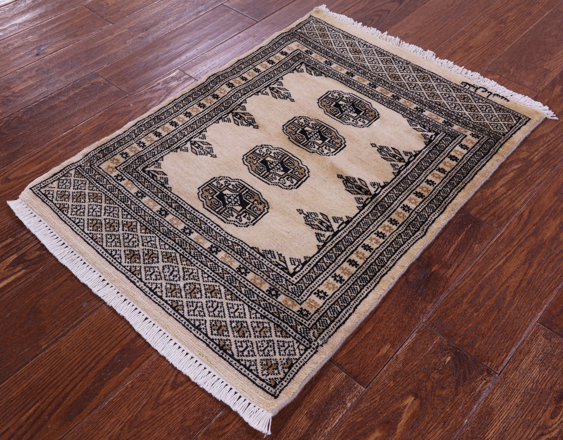 Ivory Signed Bokhara Hand-Knotted Wool Rug - 2' 0" X 2' 9"