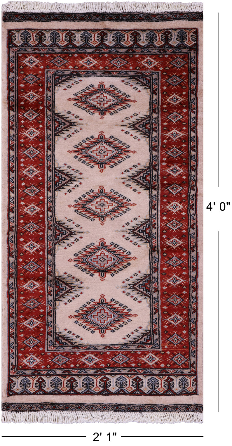 Ivory Bokhara Hand-Knotted Wool Rug - 2' 1" X 4' 0"