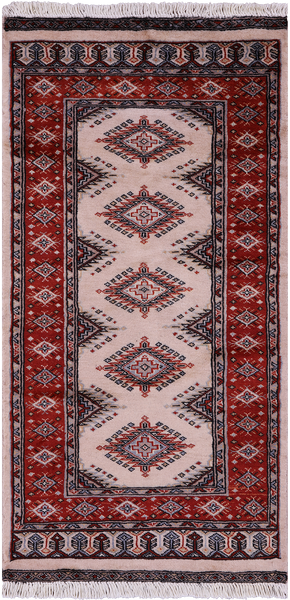 Ivory Bokhara Hand-Knotted Wool Rug - 2' 1" X 4' 0"