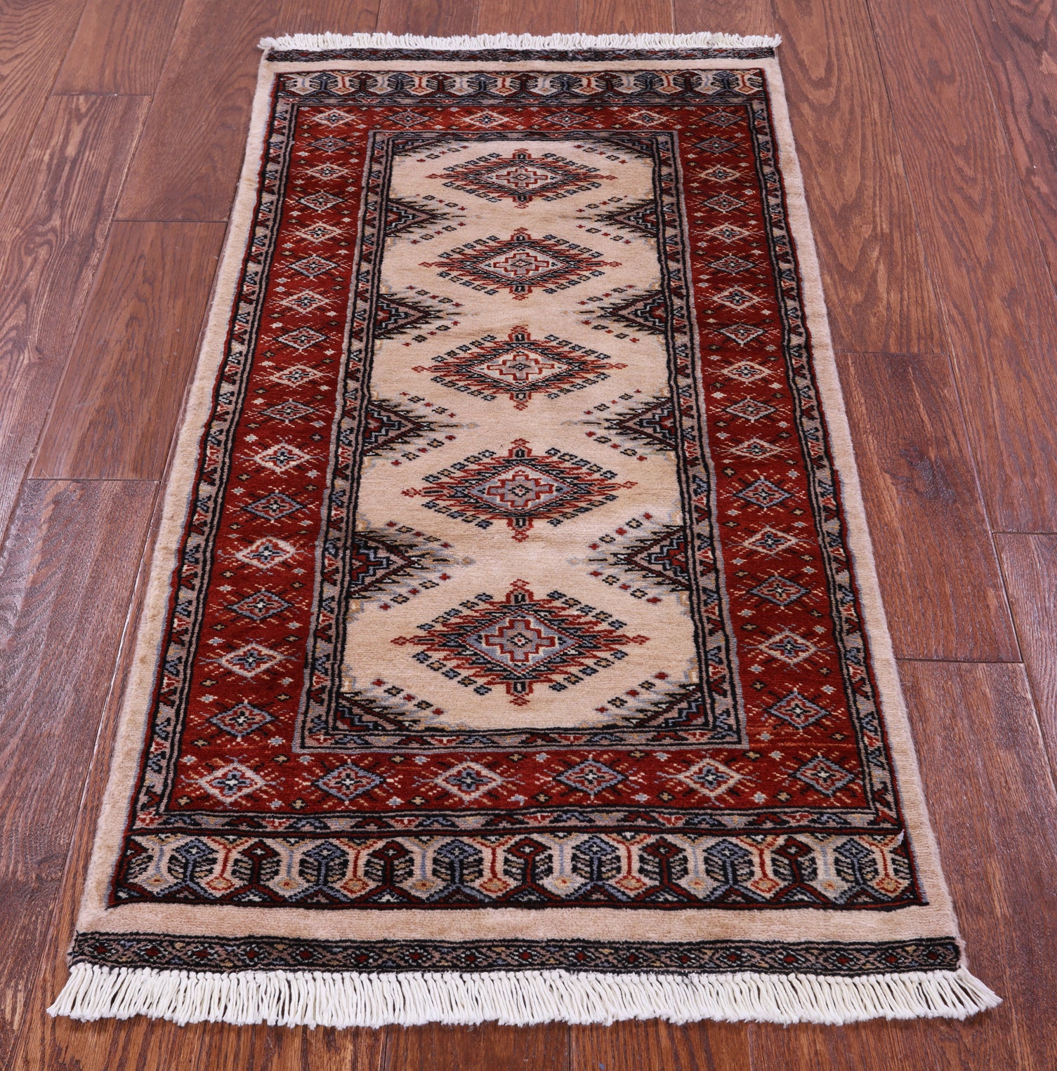 Ivory Bokhara Hand-Knotted Wool Rug - 2' 1" X 4' 0"