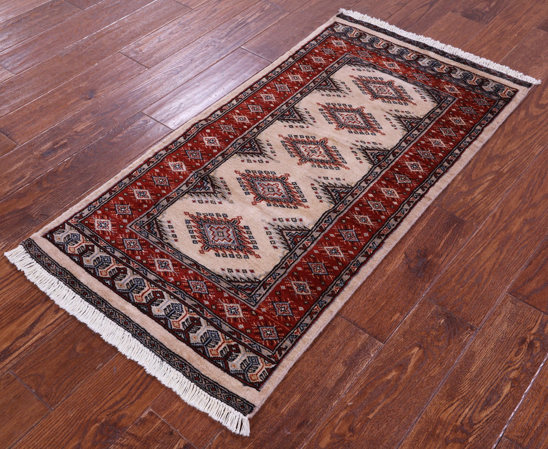 Ivory Bokhara Hand-Knotted Wool Rug - 2' 1" X 4' 0"