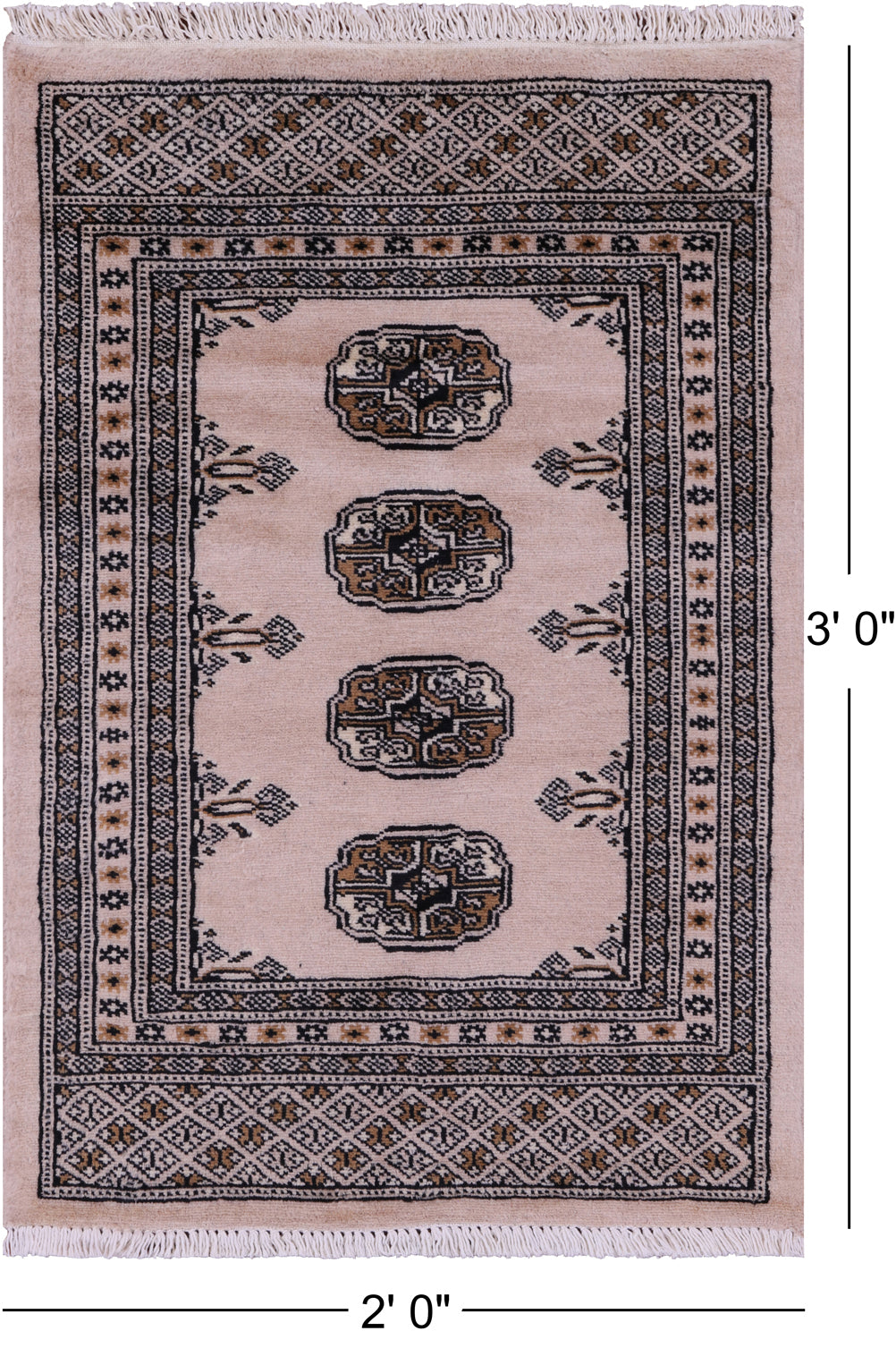 Ivory Bokhara Hand-Knotted Wool Rug - 2' 0" X 3' 0"