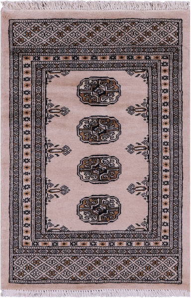 Ivory Bokhara Hand-Knotted Wool Rug - 2' 0" X 3' 0"