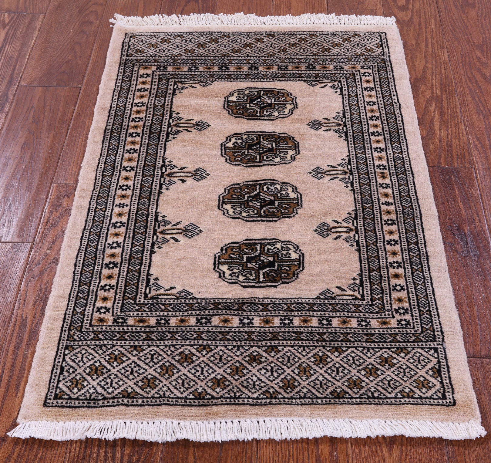 Ivory Bokhara Hand-Knotted Wool Rug - 2' 0" X 3' 0"