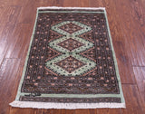 Light Green Signed Bokhara Hand-Knotted Wool Rug - 2' 1" X 3' 2"