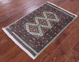 Light Green Signed Bokhara Hand-Knotted Wool Rug - 2' 1" X 3' 2"