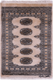 Ivory Signed Bokhara Hand-Knotted Wool Rug - 2' 0" X 2' 10"