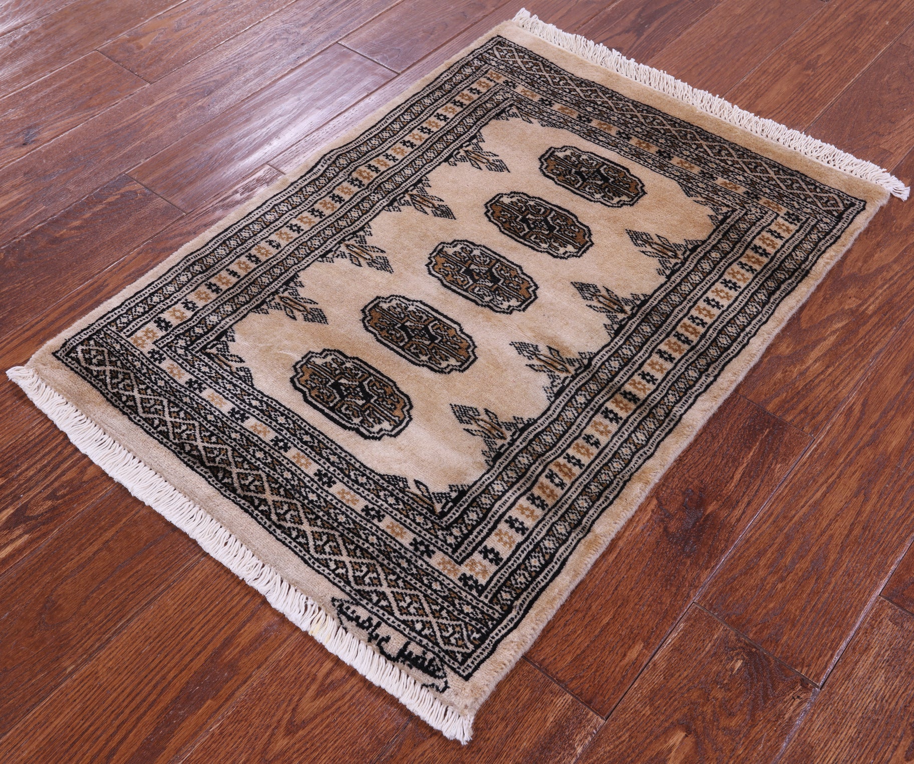Ivory Signed Bokhara Hand-Knotted Wool Rug - 2' 0" X 2' 10"
