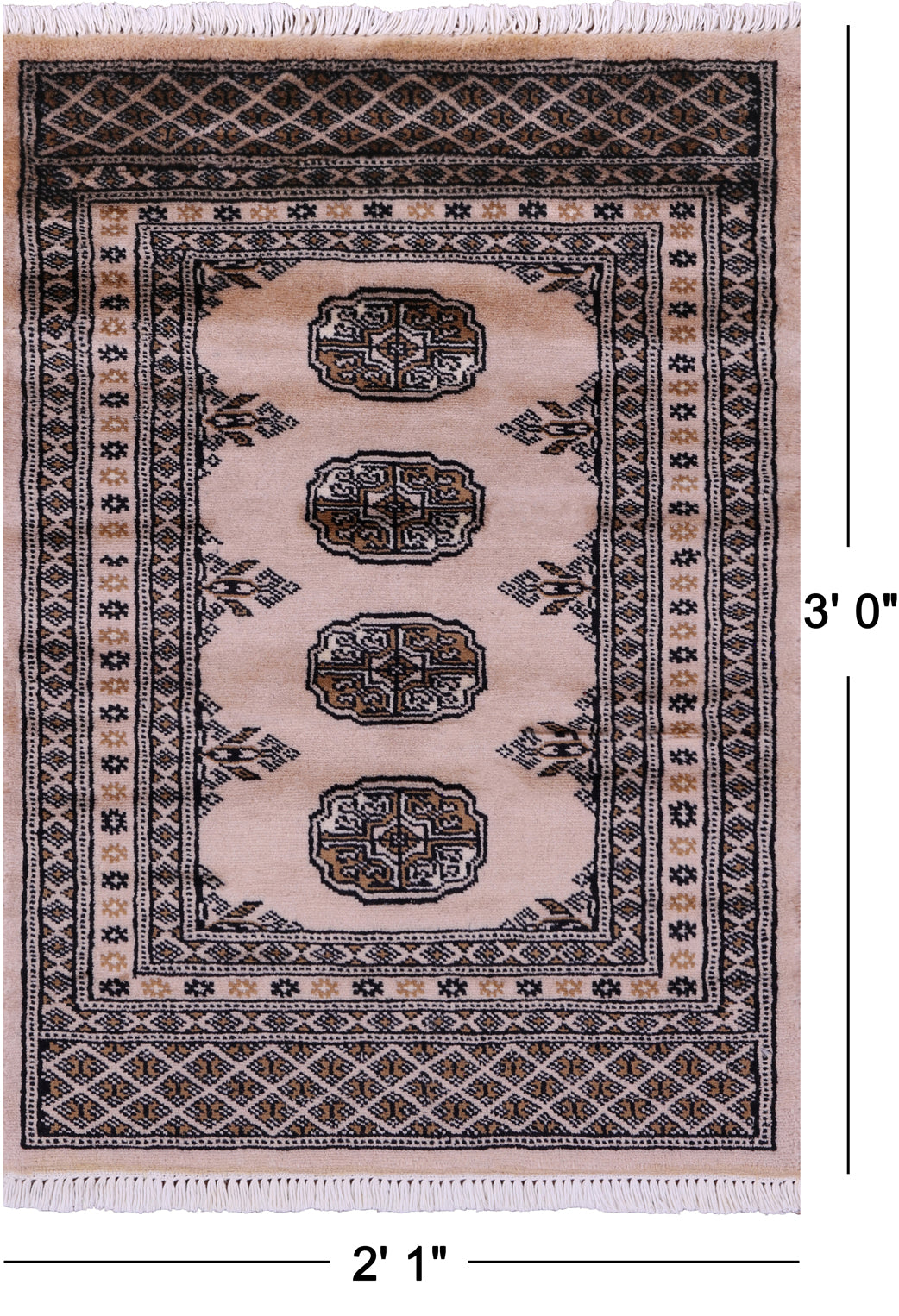 Ivory Bokhara Hand-Knotted Wool Rug - 2' 1" X 3' 0"