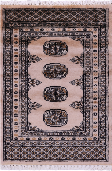Ivory Bokhara Hand-Knotted Wool Rug - 2' 1" X 3' 0"