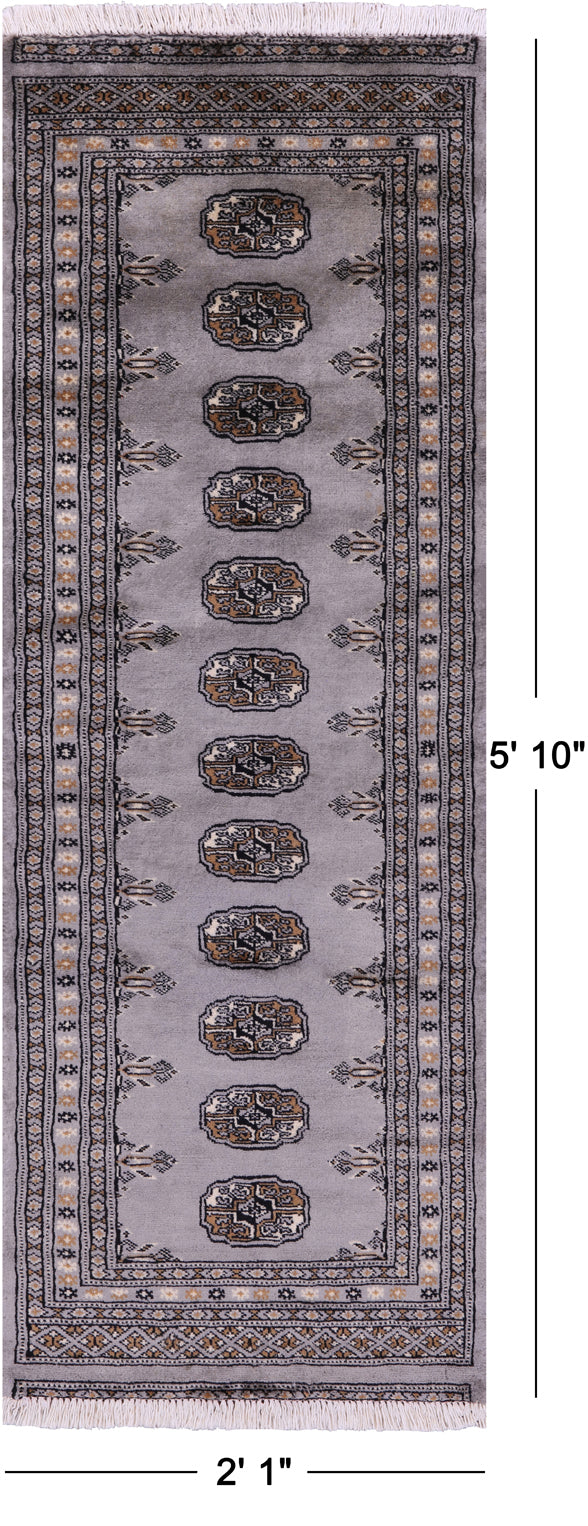 Grey Bokhara Handmade Wool Runner Rug - 2' 1" X 5' 10"
