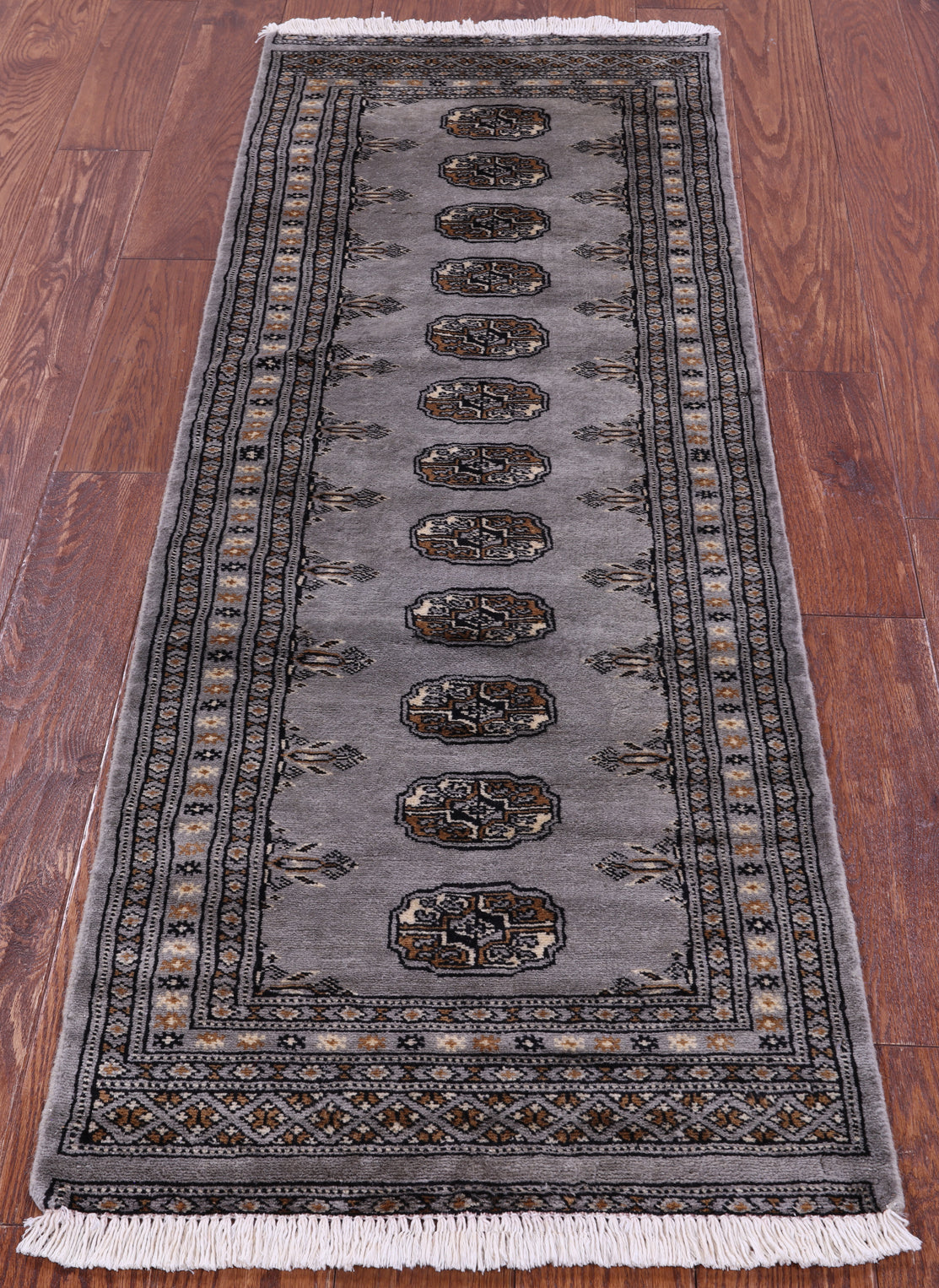 Grey Bokhara Handmade Wool Runner Rug - 2' 1" X 5' 10"