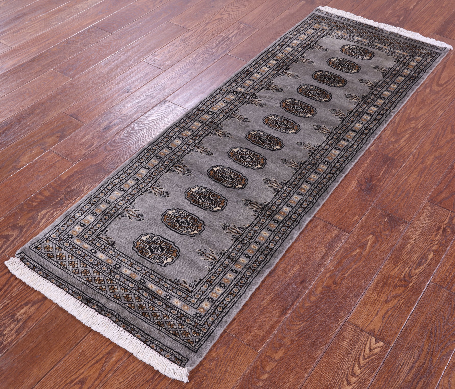 Grey Bokhara Handmade Wool Runner Rug - 2' 1" X 5' 10"