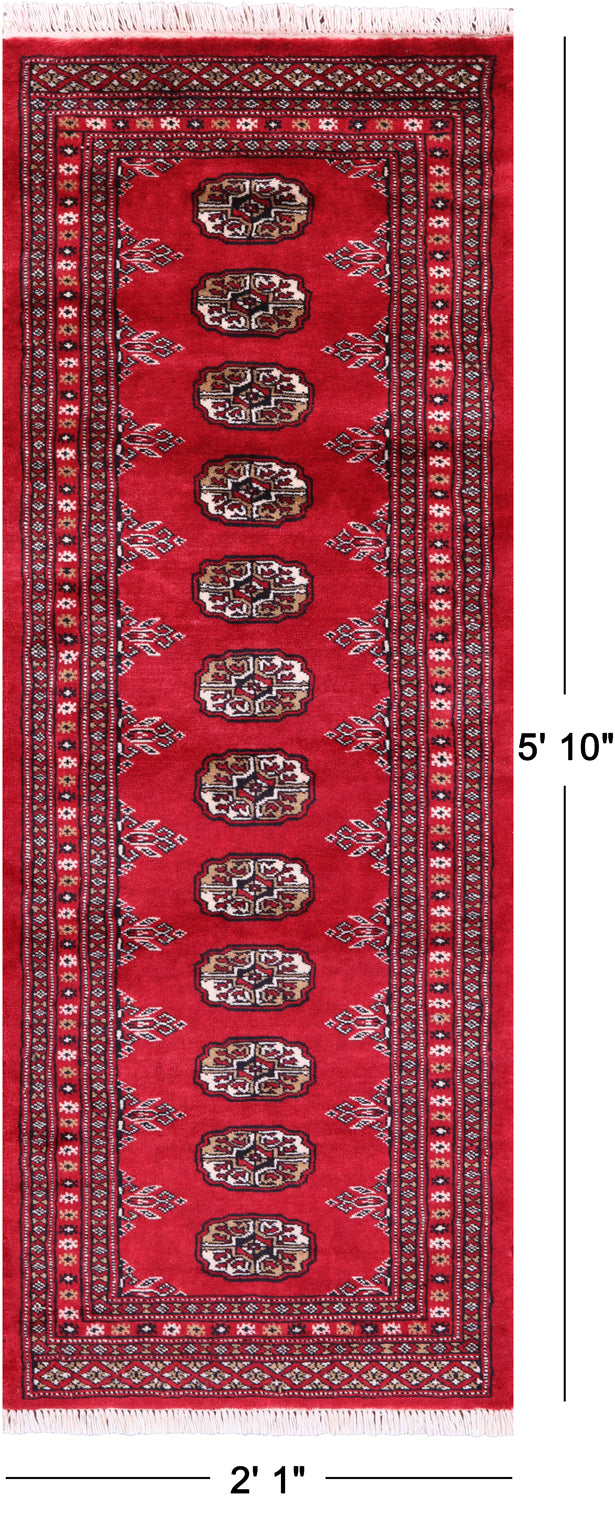 Red Bokhara Handmade Wool Runner Rug - 2' 1" X 5' 10"