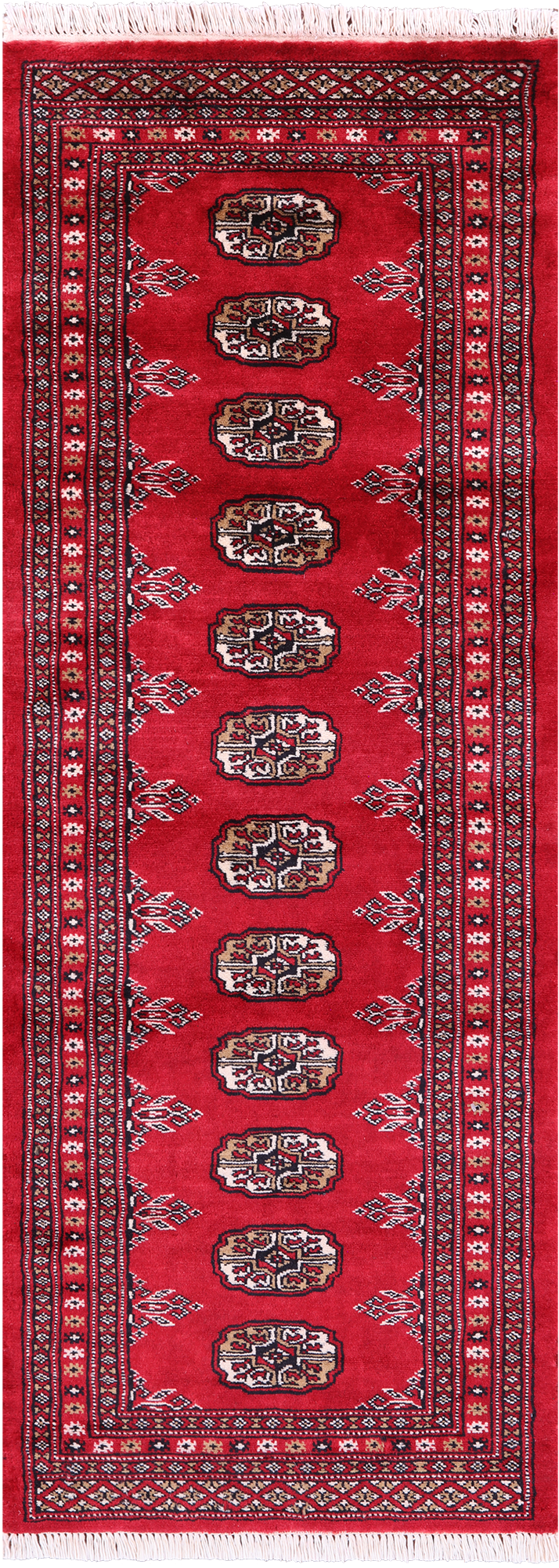 Red Bokhara Handmade Wool Runner Rug - 2' 1" X 5' 10"