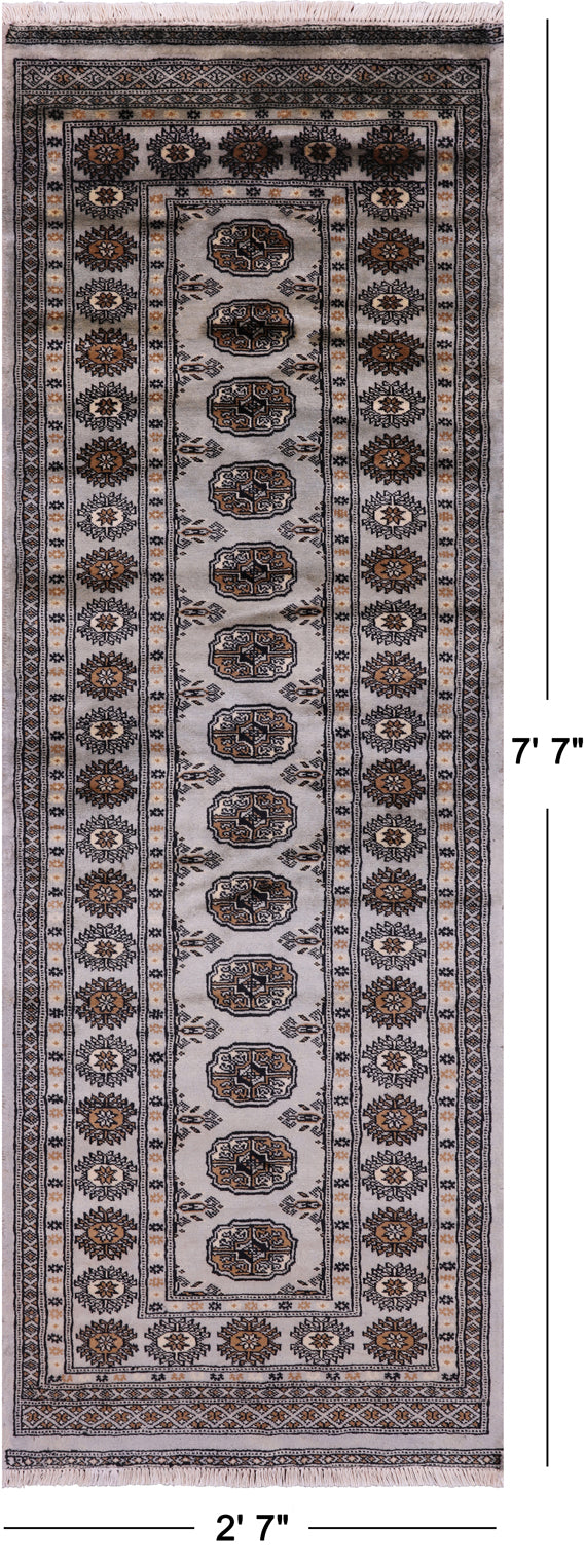 Grey Bokhara Handmade Wool Runner Rug - 2' 7" X 7' 7"