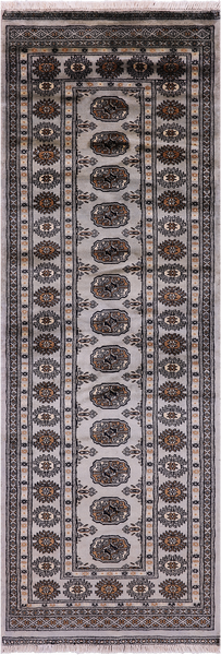 Grey Bokhara Handmade Wool Runner Rug - 2' 7" X 7' 7"