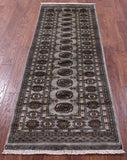Grey Bokhara Handmade Wool Runner Rug - 2' 7" X 7' 7"