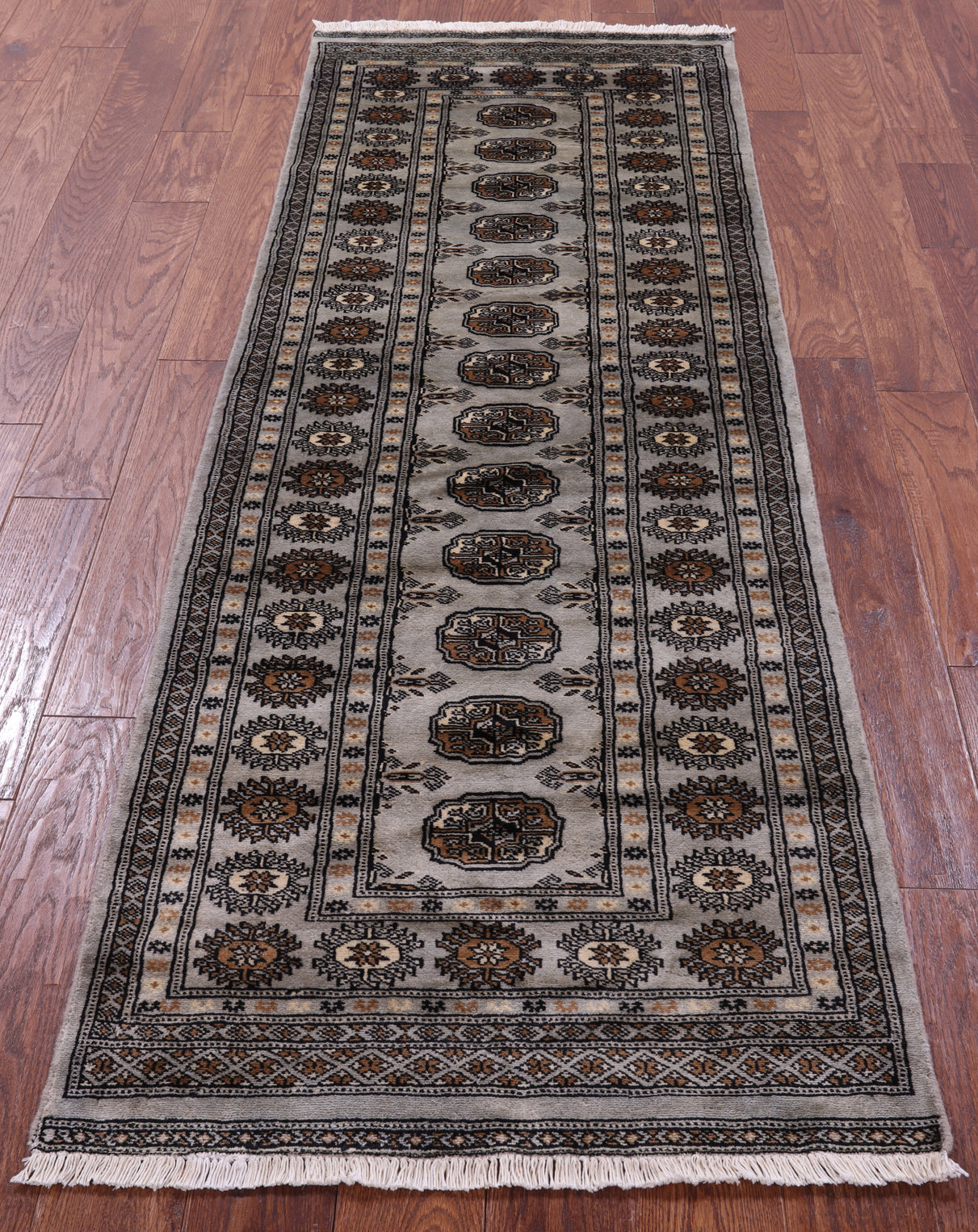 Grey Bokhara Handmade Wool Runner Rug - 2' 7" X 7' 7"