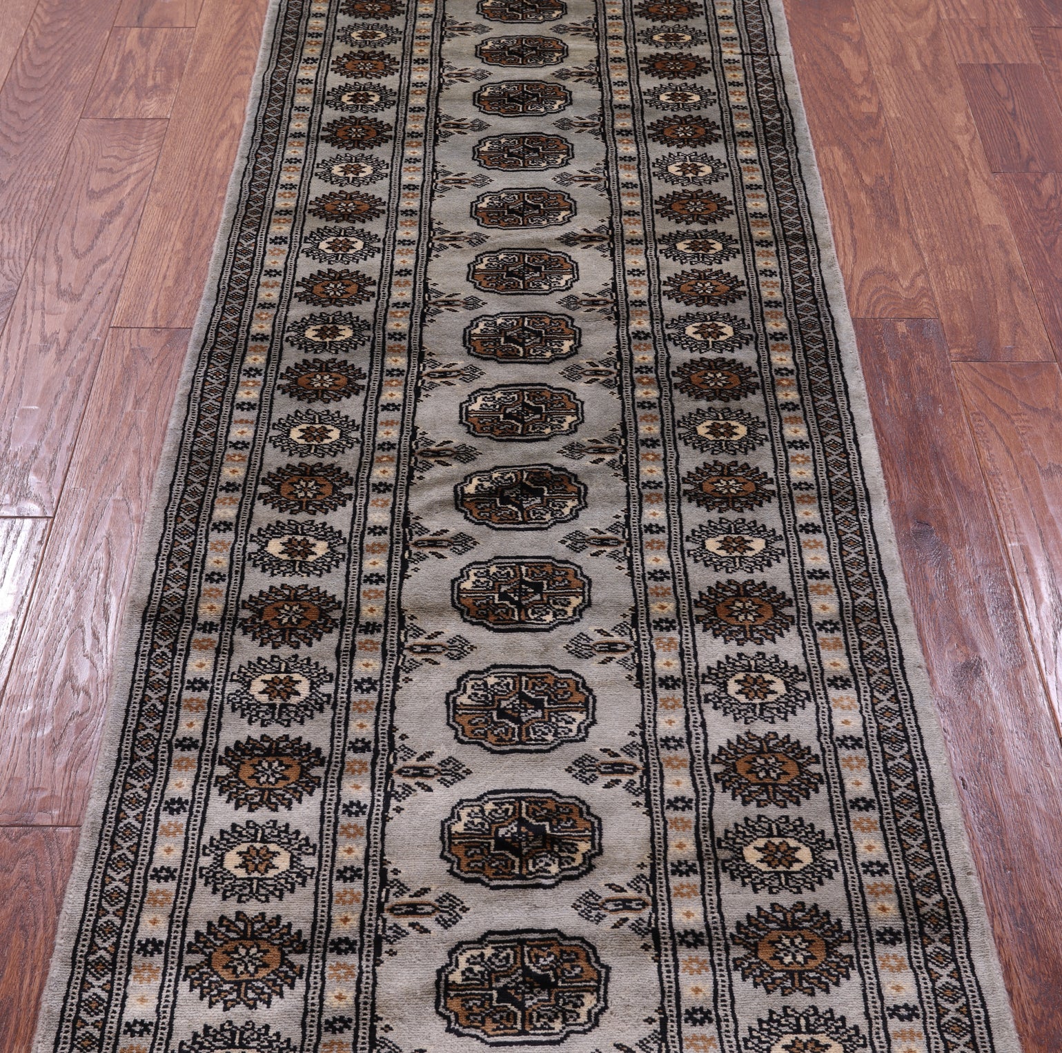 Grey Bokhara Handmade Wool Runner Rug - 2' 7" X 7' 7"
