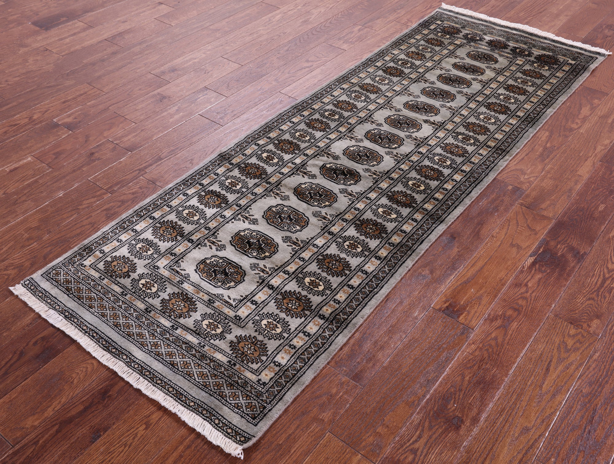 Grey Bokhara Handmade Wool Runner Rug - 2' 7" X 7' 7"