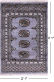 Grey Bokhara Hand-Knotted Wool Rug - 2' 1" X 3' 1"