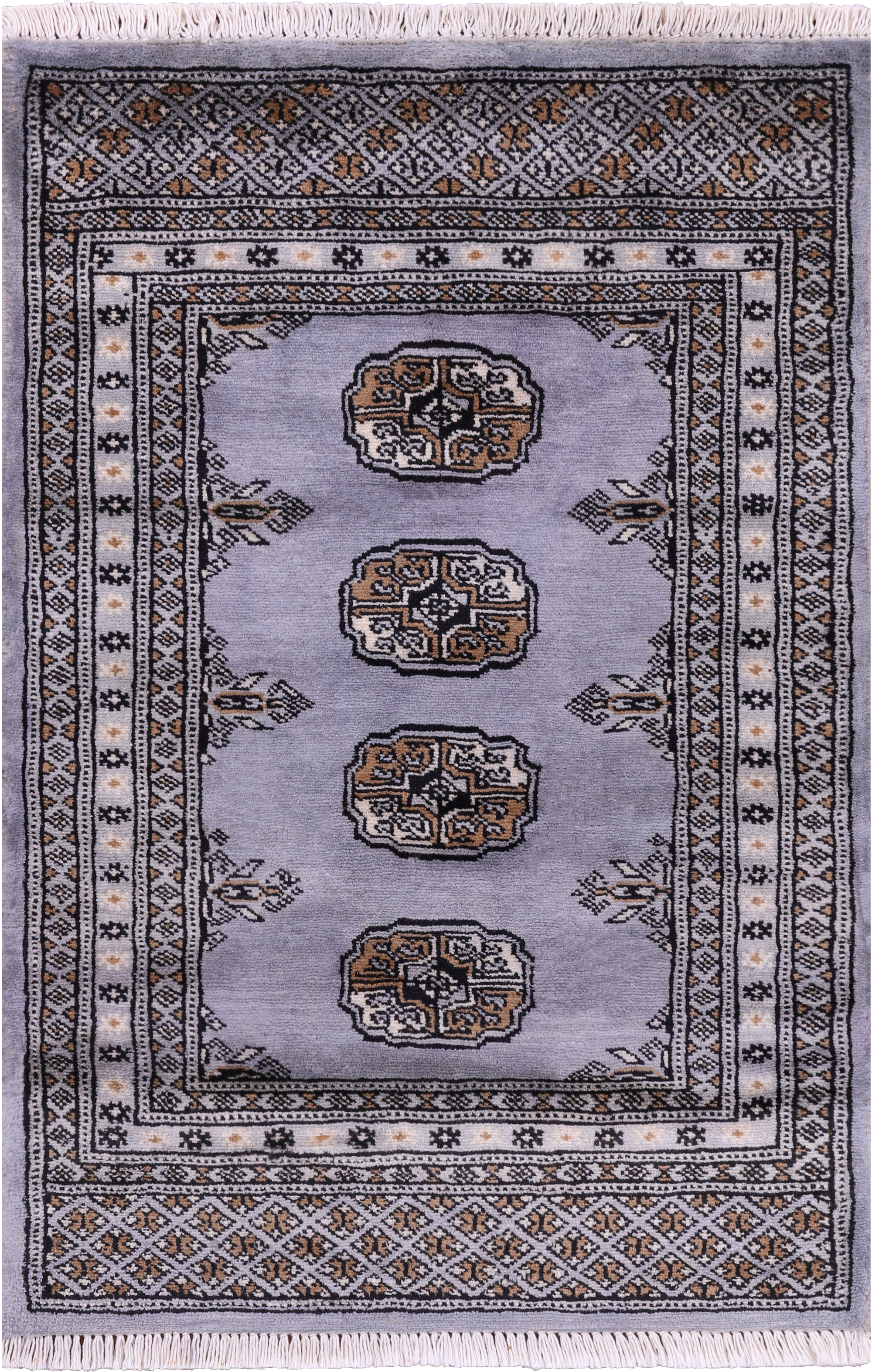 Grey Bokhara Hand-Knotted Wool Rug - 2' 1" X 3' 1"